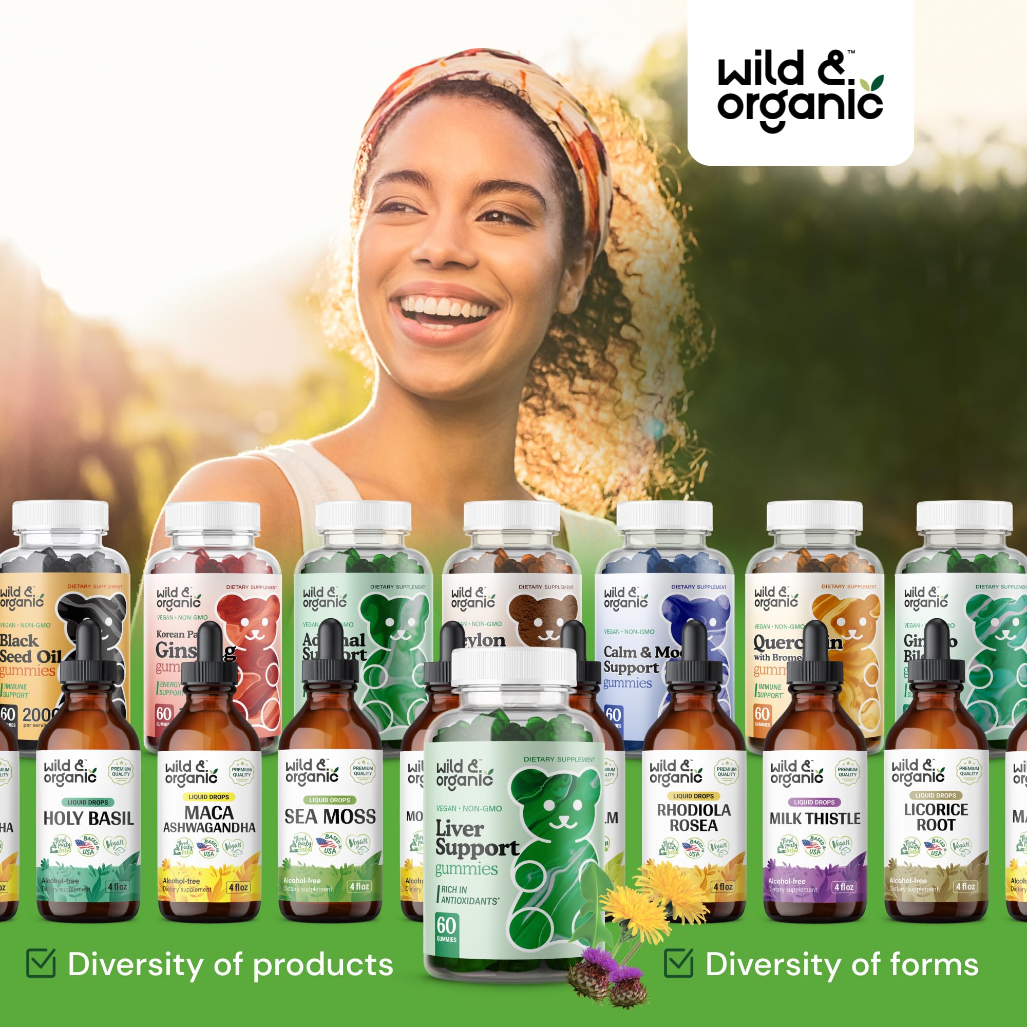 Nutrition facts label on Wild & Organic Liver Support Gummies