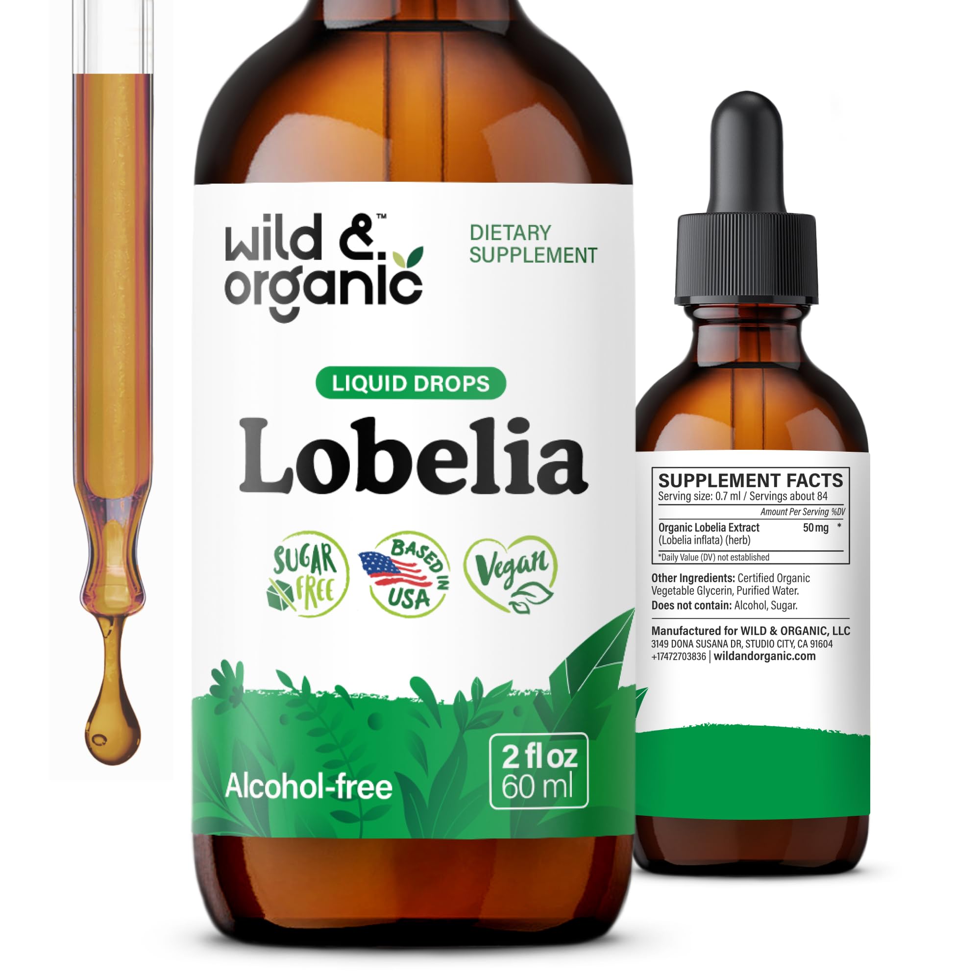 Wild & Organic Lobelia tincture bottle front view for daily lung support