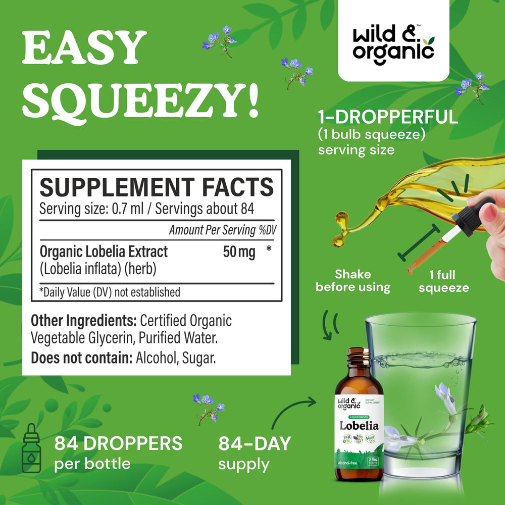 Close-up of lobelia tincture drops showing glycerin-based sweetness