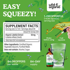 Close-up of lobelia tincture drops showing glycerin-based sweetness