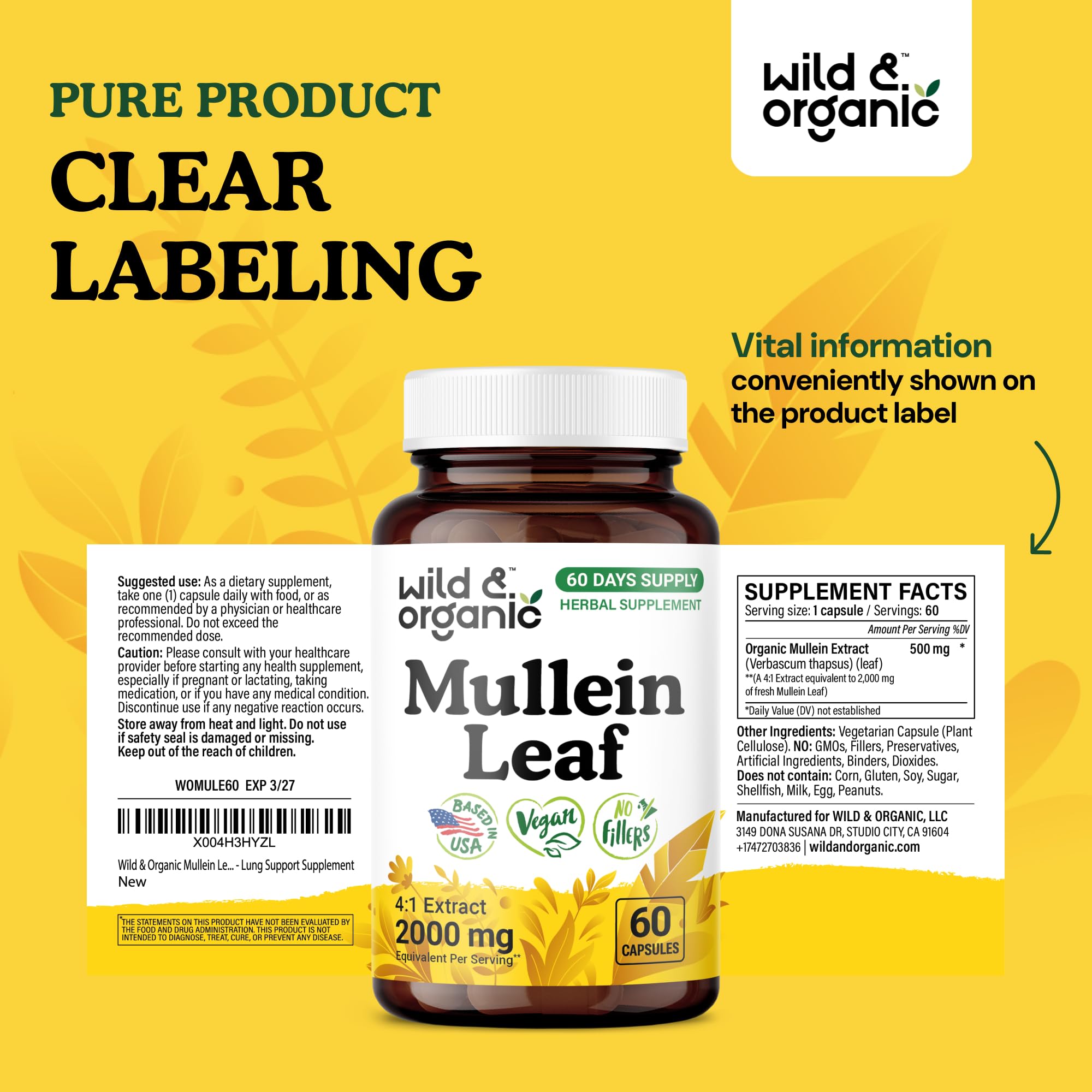Packaging and 2-month supply of mullein capsules