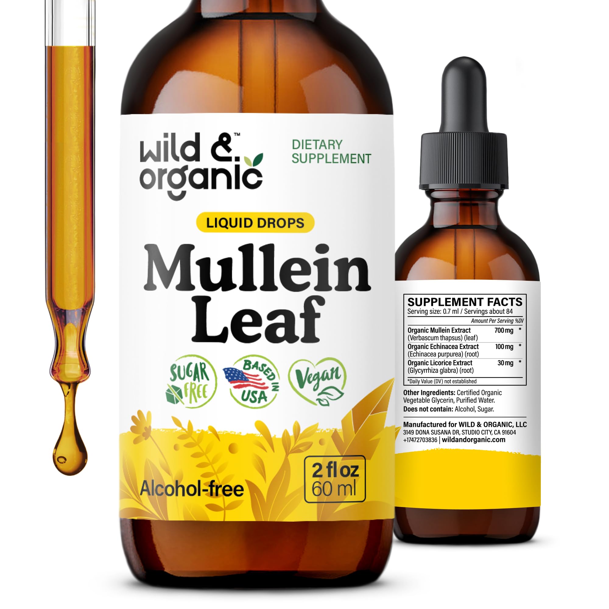 Bottle of Wild & Organic Mullein Drops, 2 fl oz