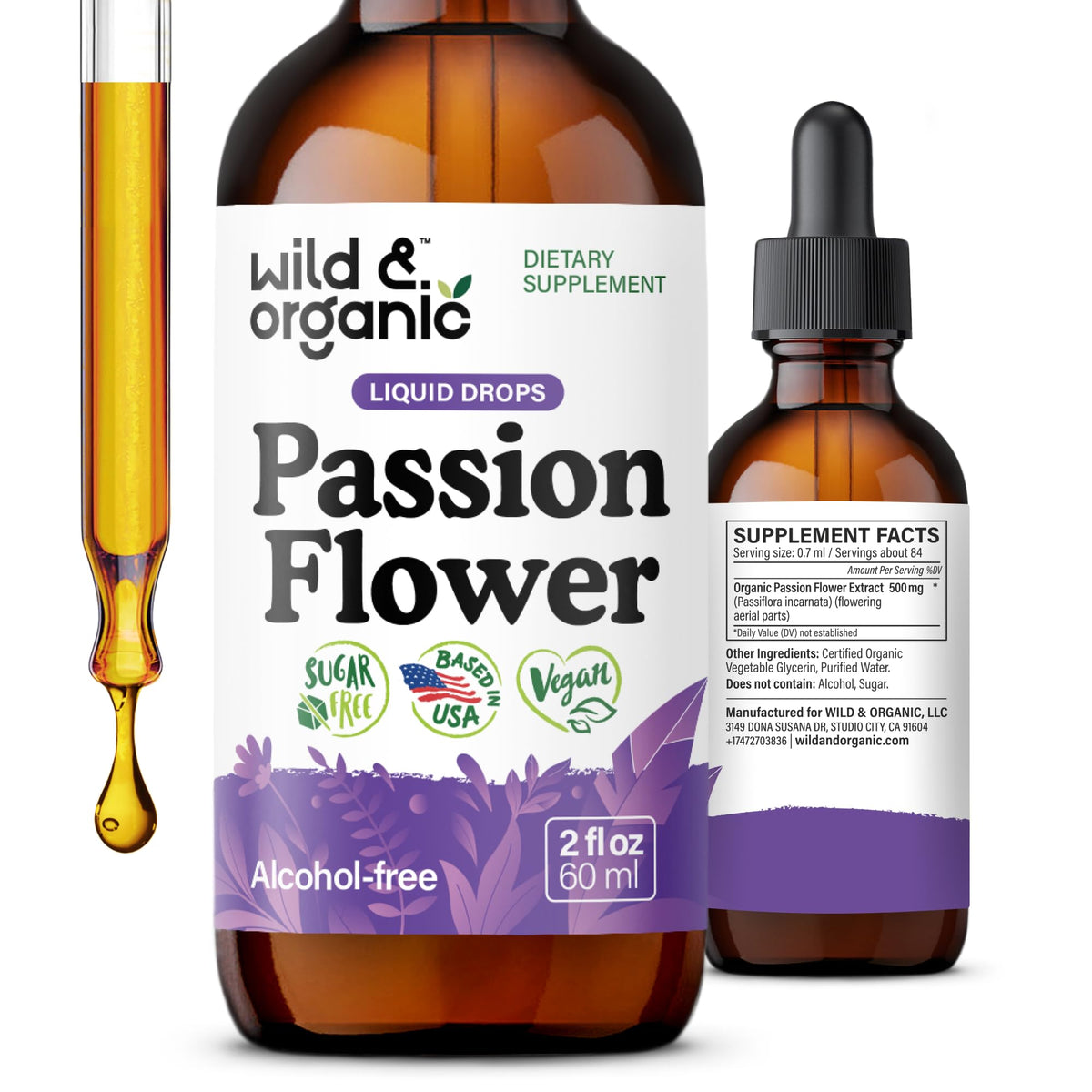 Wild & Organic passionflower tincture bottle 2 fl oz