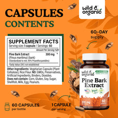 Front label of Wild & Organic Pine Bark Extract bottle