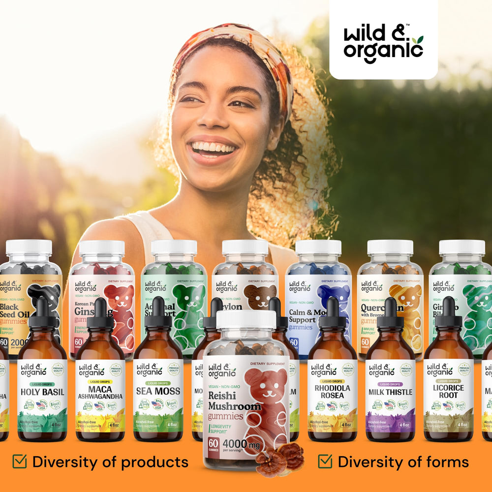 Bottle of Wild & Organic Reishi Gummies with label