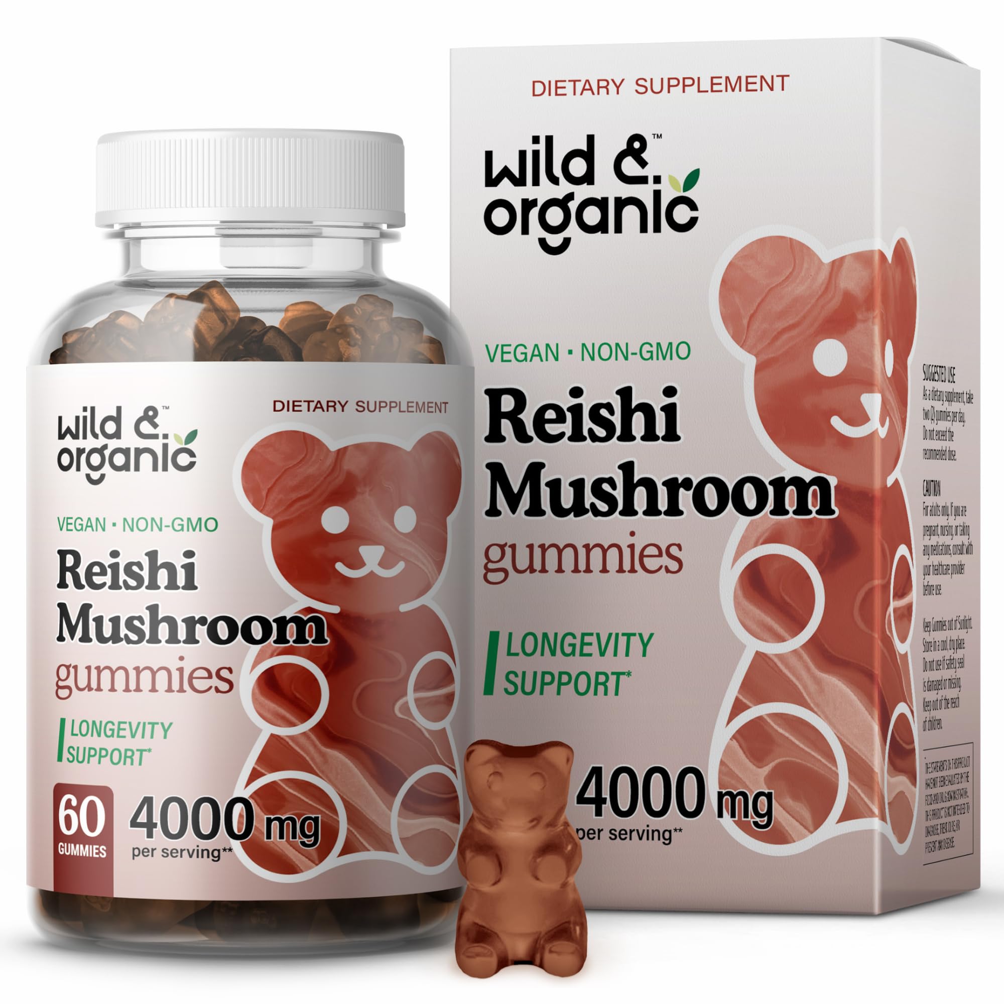 Wild & Organic Reishi Gummies front view showing 60-chew bottle