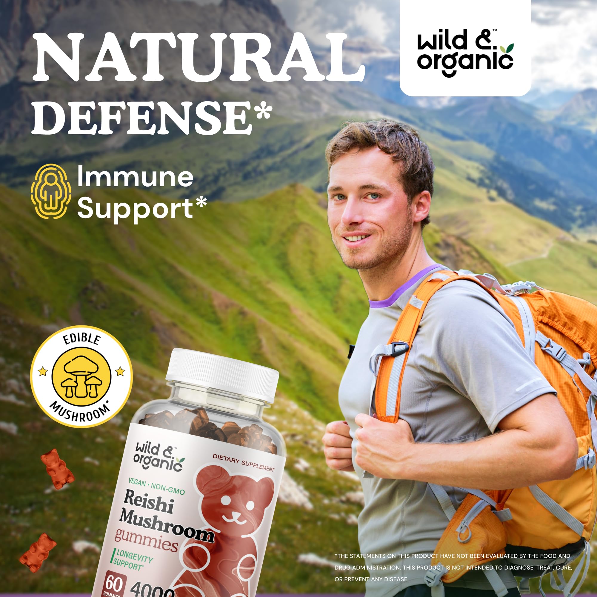 Packaging for Wild & Organic Reishi Gummies, 60 chews