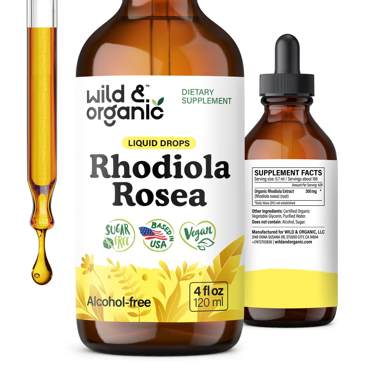Wild & Organic Rhodiola Rosea tincture bottle 4 oz