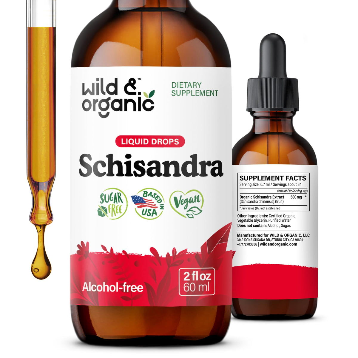 Wild & Organic Schisandra Drops 500 mg bottle (2 oz)