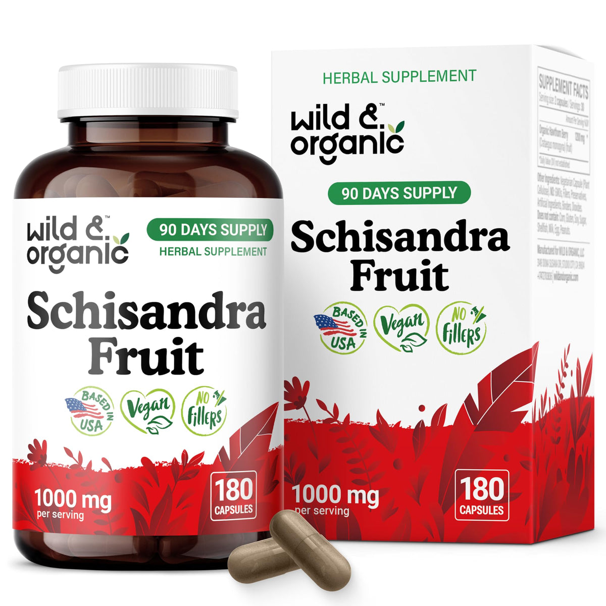 Bottle of Wild & Organic Schisandra Extract Capsules 1000 mg