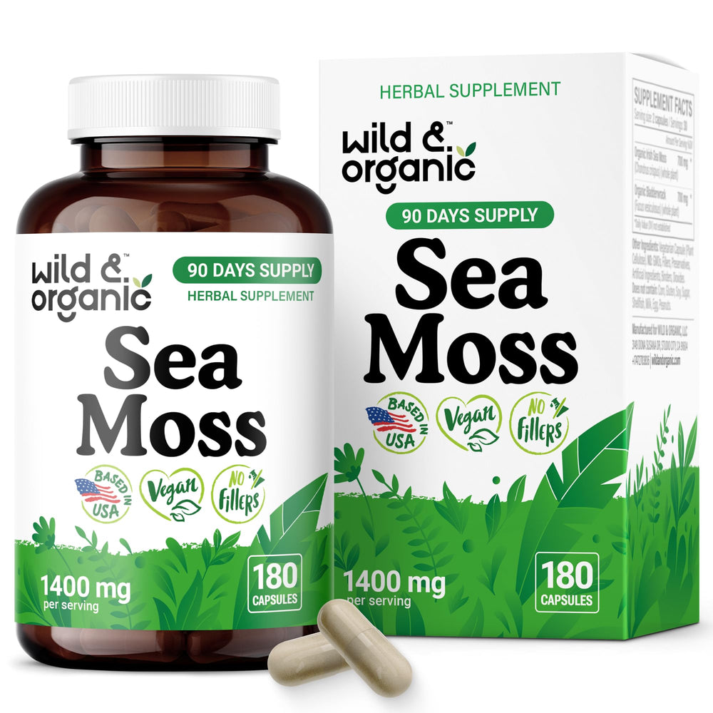 Wild & Organic Sea Moss Capsules Irish Sea Moss complex with Bladderwrack and Burdock Root