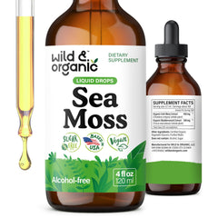 Front view of Wild & Organic Sea Moss Drops bottle (4 oz)