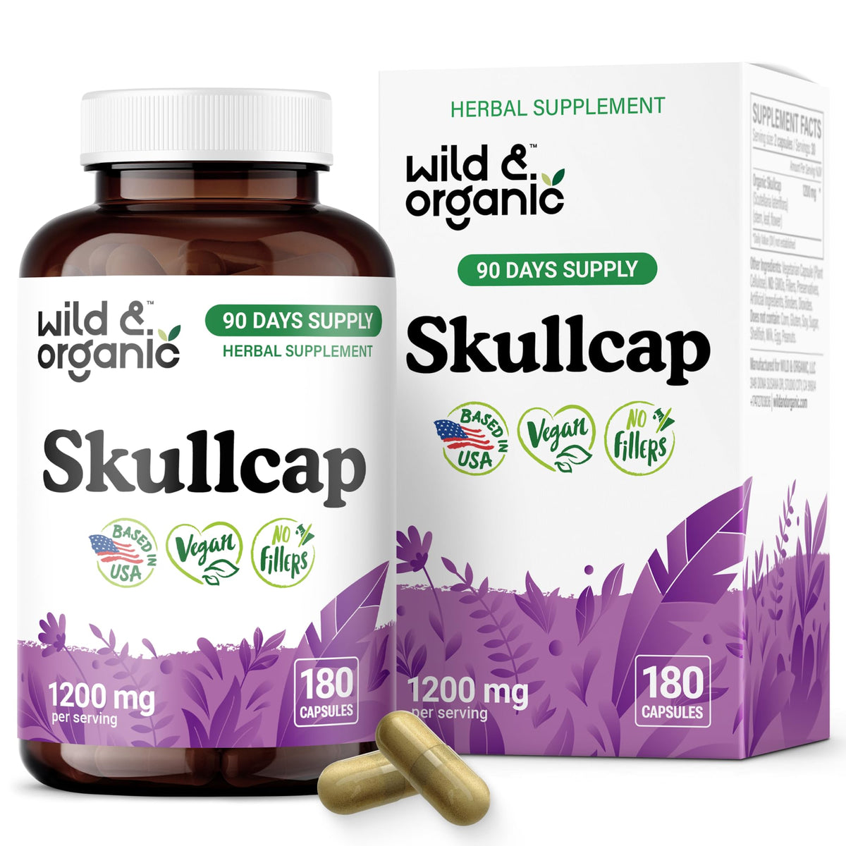 Wild Organic Skullcap Capsules 1200 mg - 180 count