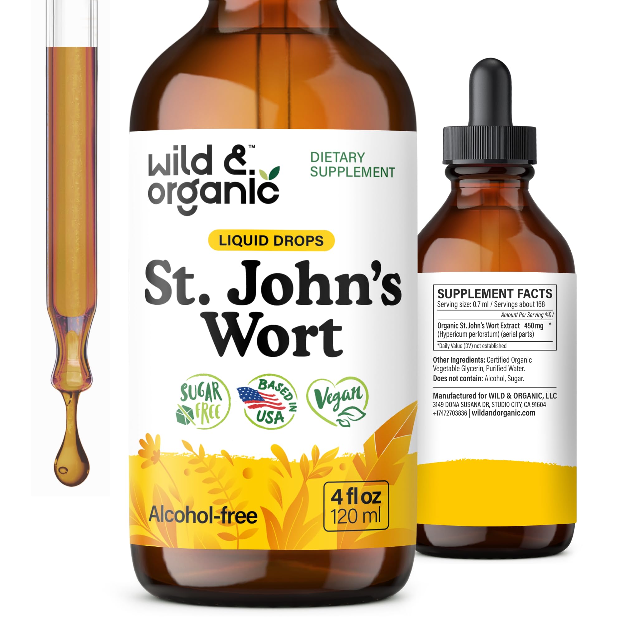 Front view of Wild & Organic St Johns Wort tincture 4 oz bottle