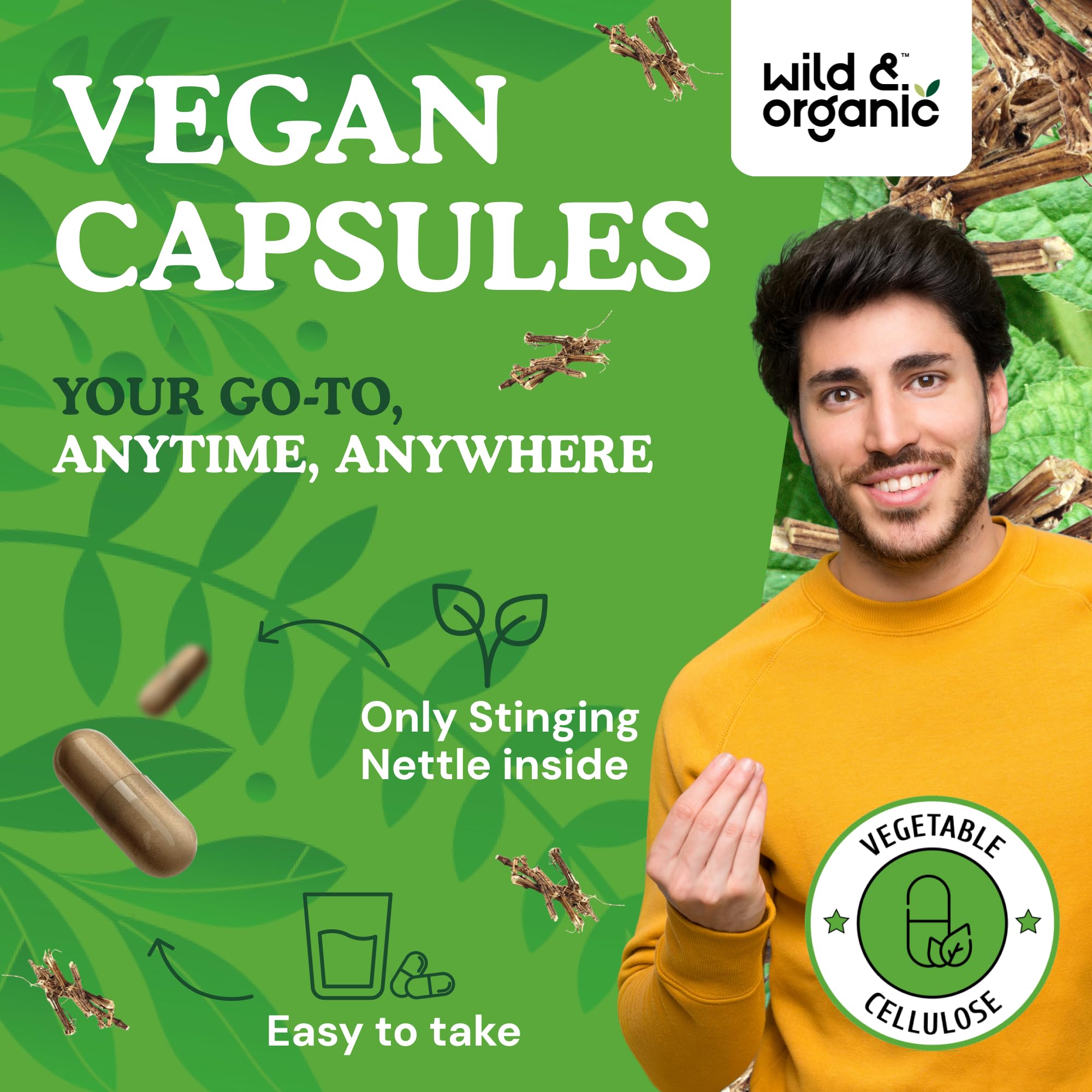 Gluten-free, non-GMO ingredients on nettle root capsule label