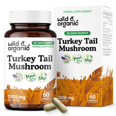 Wild & Organic Turkey Tail Mushroom Capsules bottle – 60 count