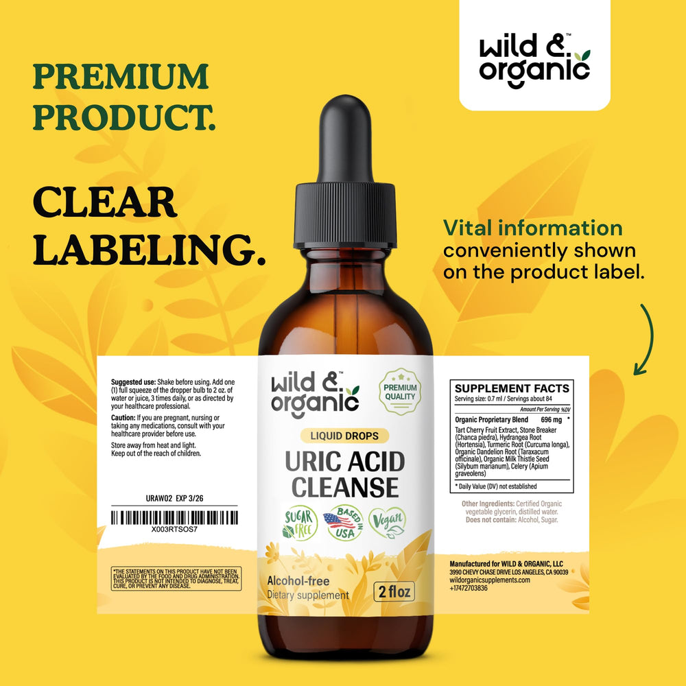 Product label and packaging for Wild & Organic Uric Acid Cleanse Drops
