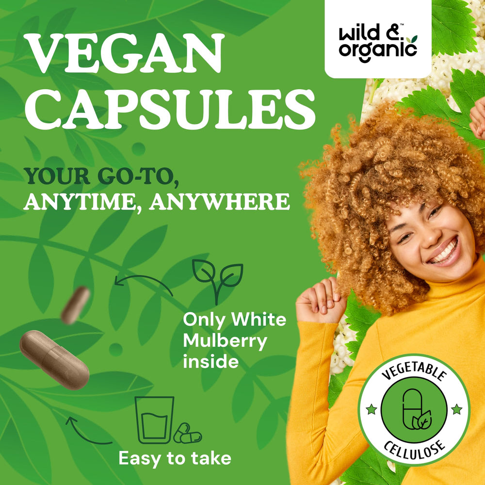 Plant-based capsule coating for vegan mulberry supplement