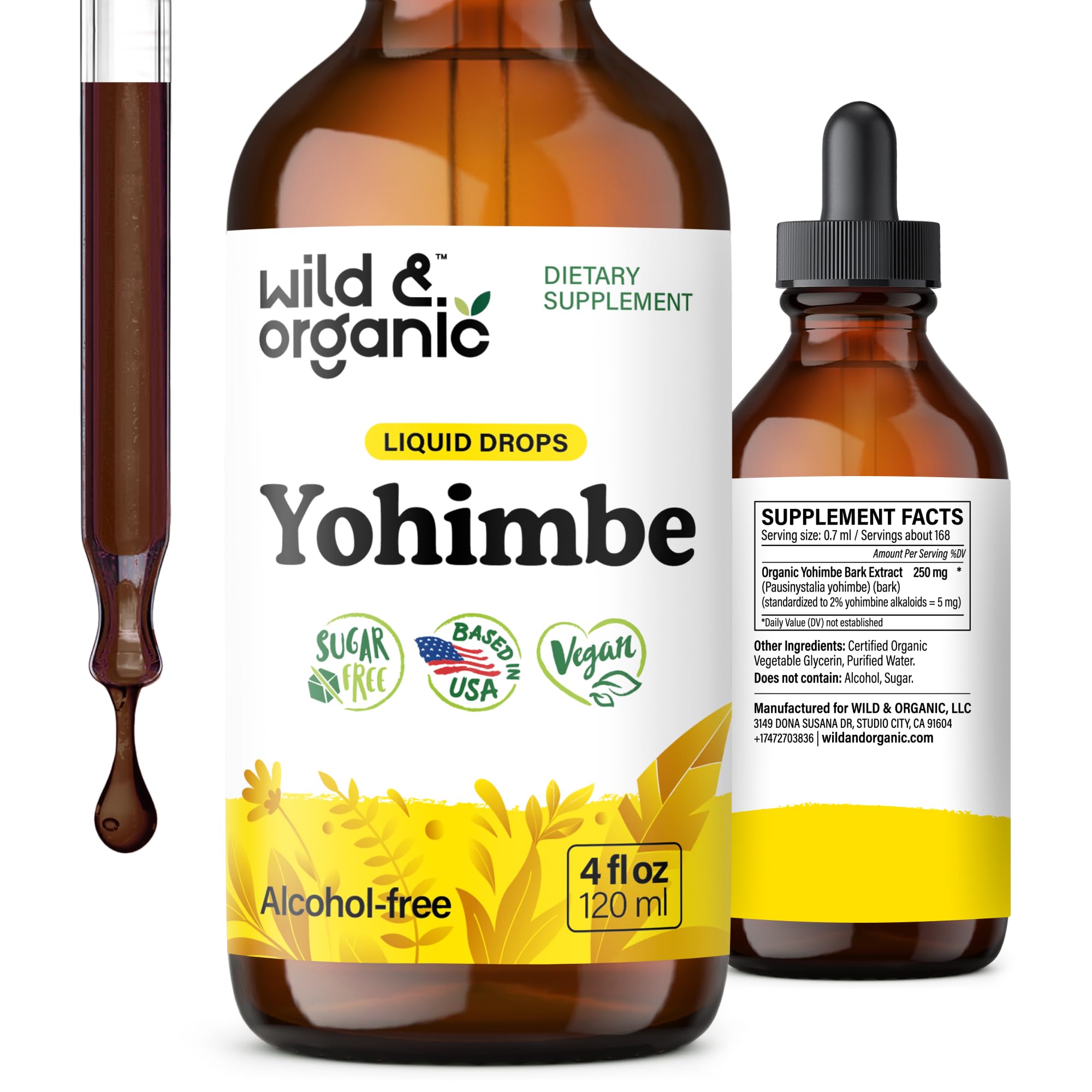 Front view of Wild & Organic Yohimbe Drops 4 oz bottle