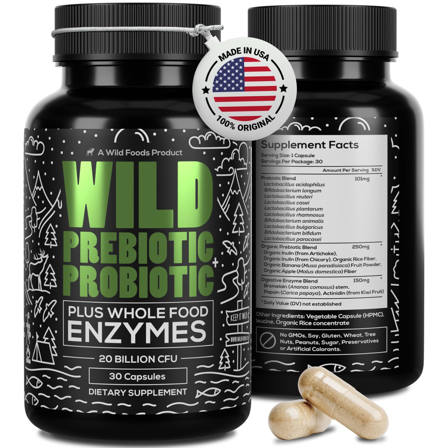 Bottle of Wild Prebiotics and Probiotics with Digestive Enzymes