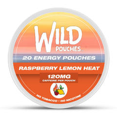 Front view of Wild Raspberry Lemon Heat caffeine pouches can