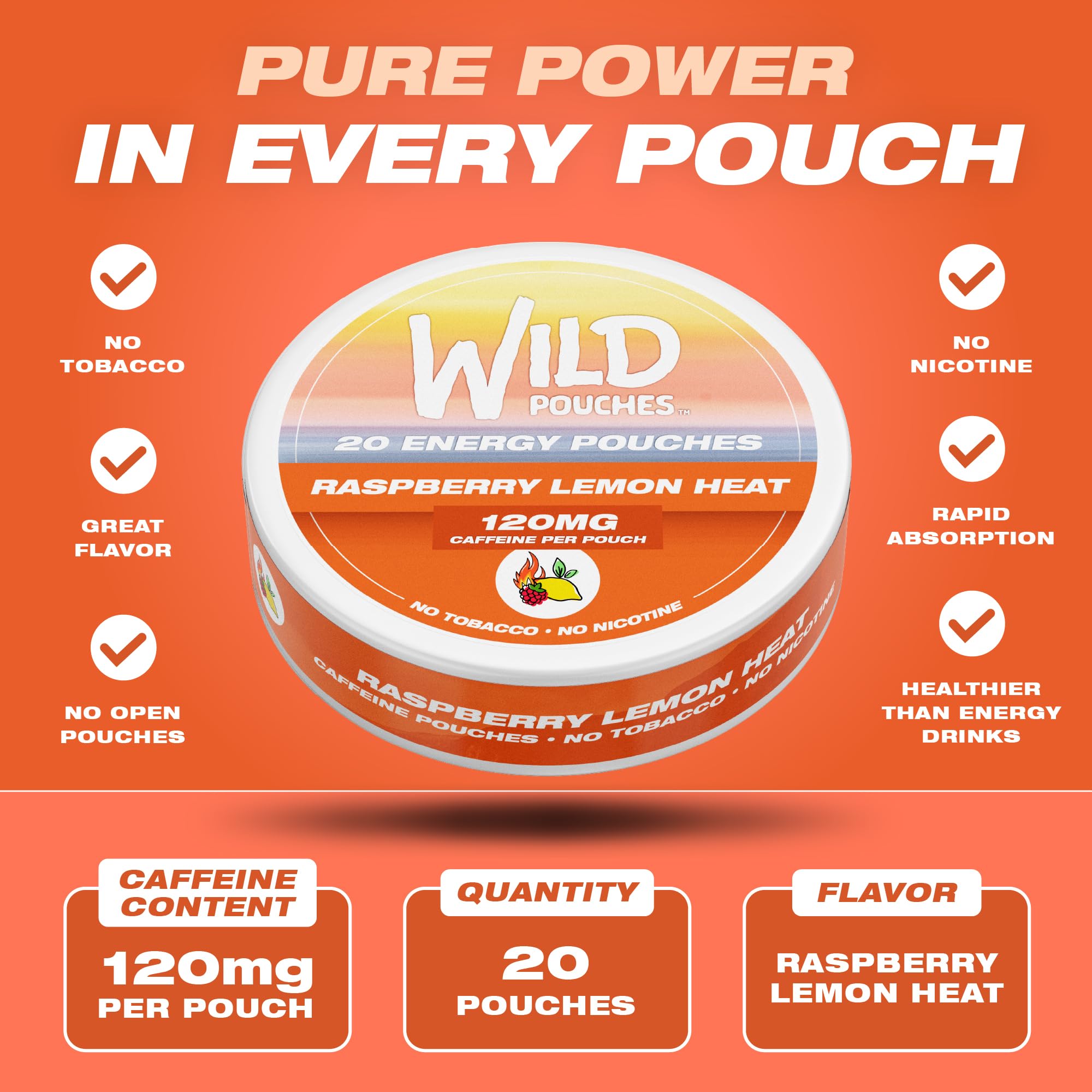 Side view of Wild Raspberry Lemon Heat caffeine pouches can