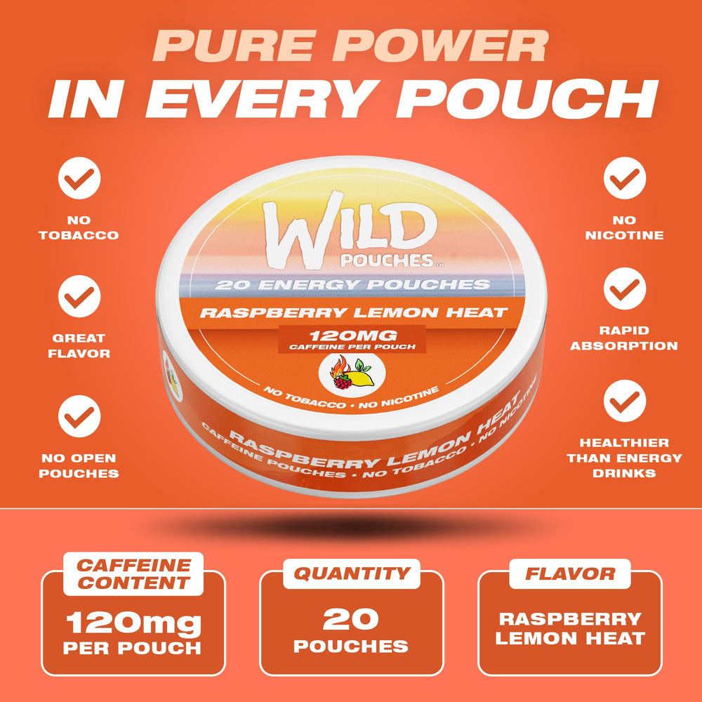 Back view of Wild Raspberry Lemon Heat caffeine pouches can