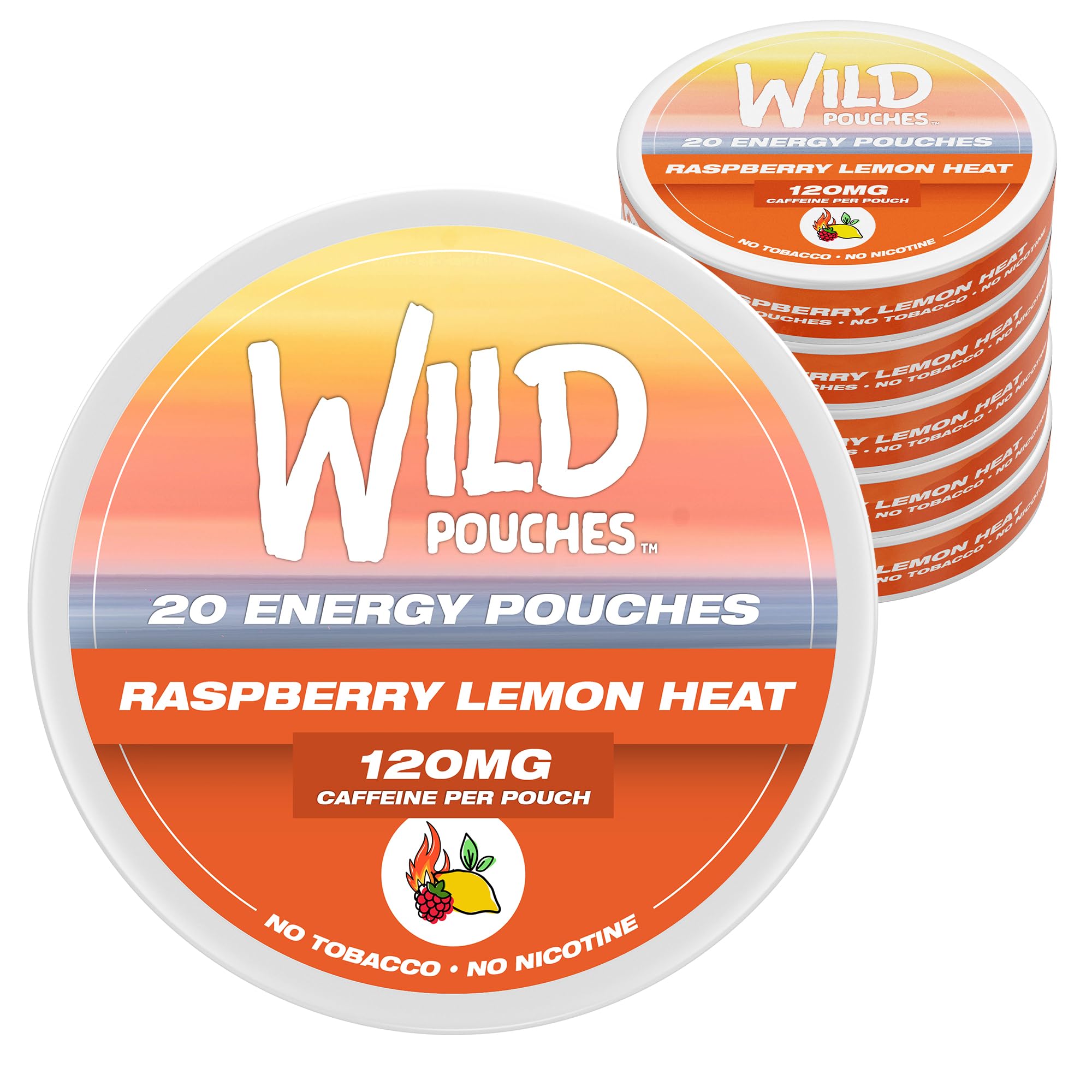 Wild Raspberry Lemon Heat Caffeine Pouches can of 5 x 120mg nicotine-free energy pouches