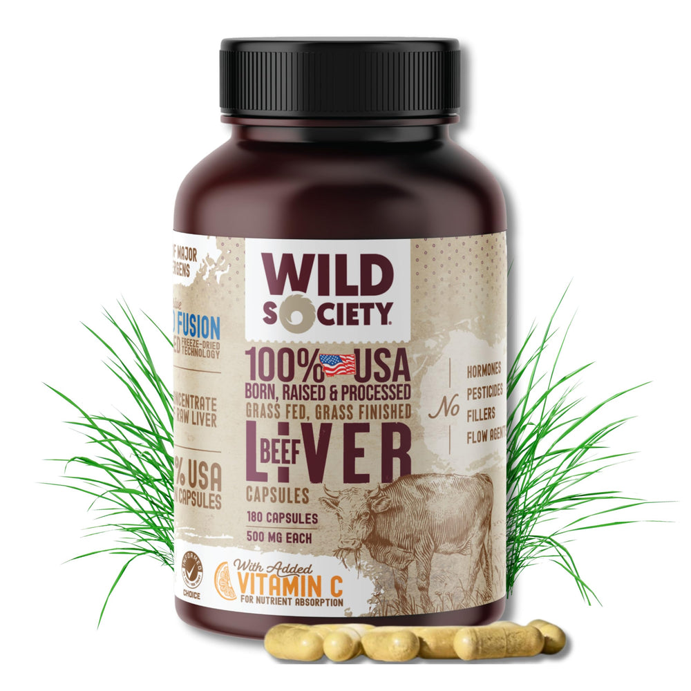 Wild Society beef liver capsules 180-count; 3000mg per serving