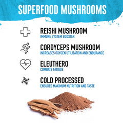 Wild Society immune mushroom blend close-up emphasizes antioxidant-rich support for wellness.