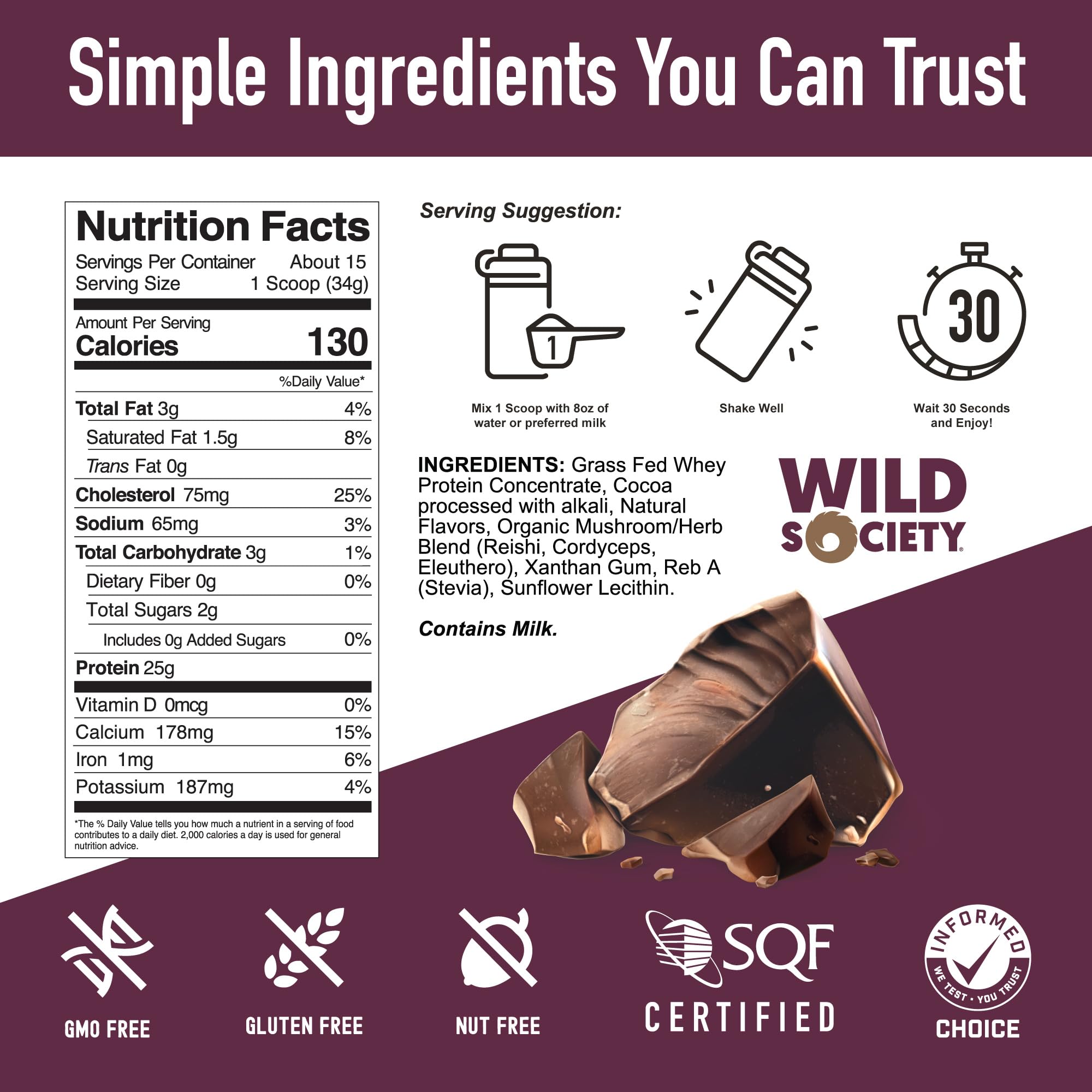 WILD SOCIETY no added sugar label communicates a sugar-free nutrition option