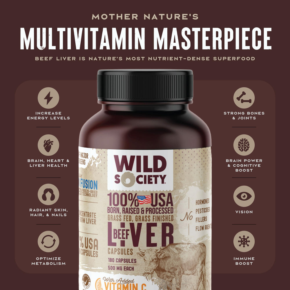 USA grass-fed beef liver capsules, 3000mg per serving