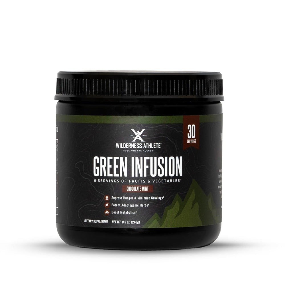 Front view of Wilderness Athlete Green Infusion Chocolate Mint tub