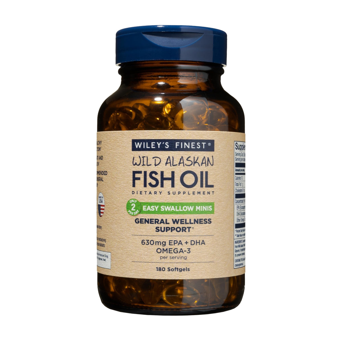 Wiley's Finest Wild Alaskan Fish Oil Easy Swallow Minis bottle with 180 softgels