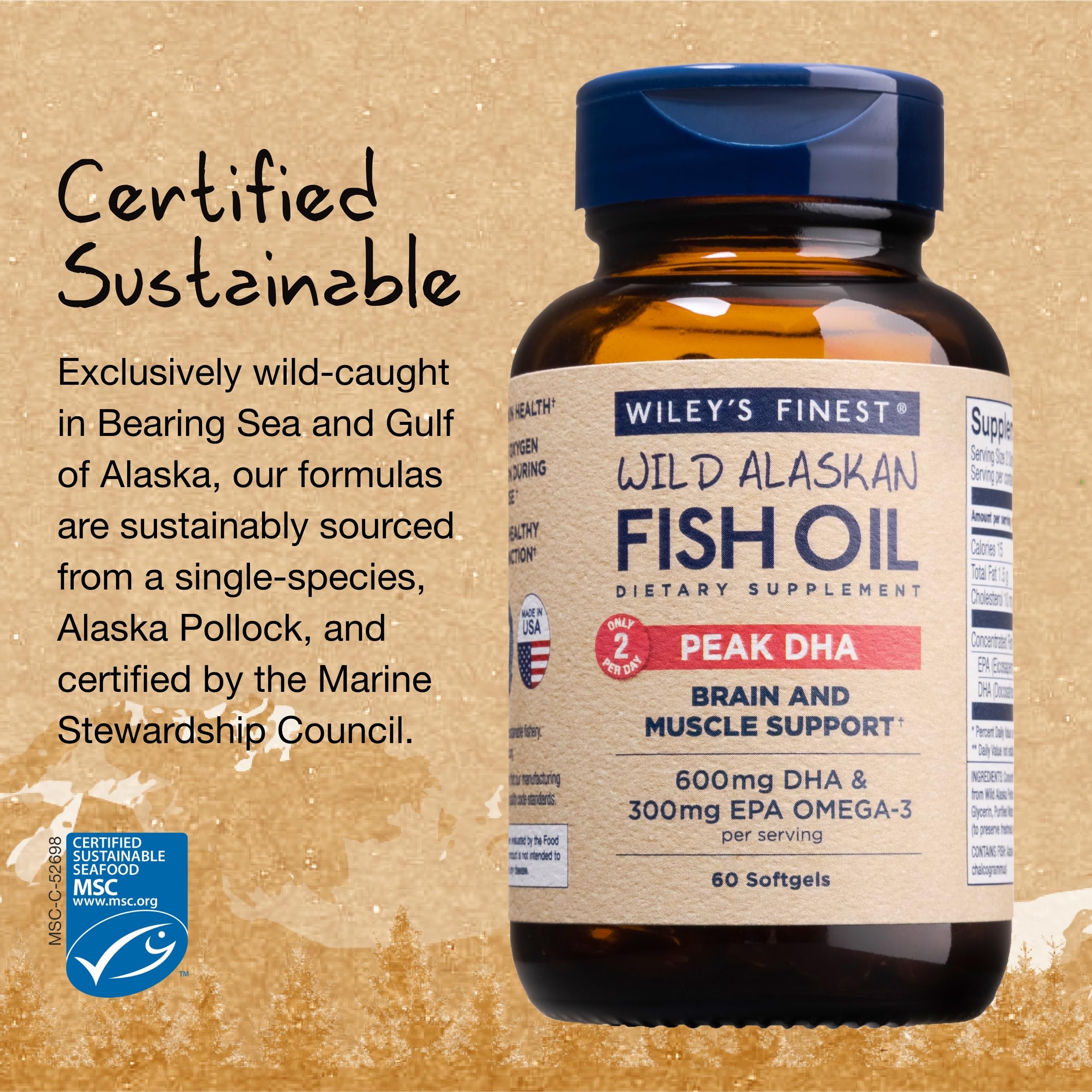 MSC sustainability seal on Wiley's Finest Fish Oil packaging