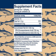 Close-up of ingredients highlighting 750mg EPA and 250mg DHA per serving