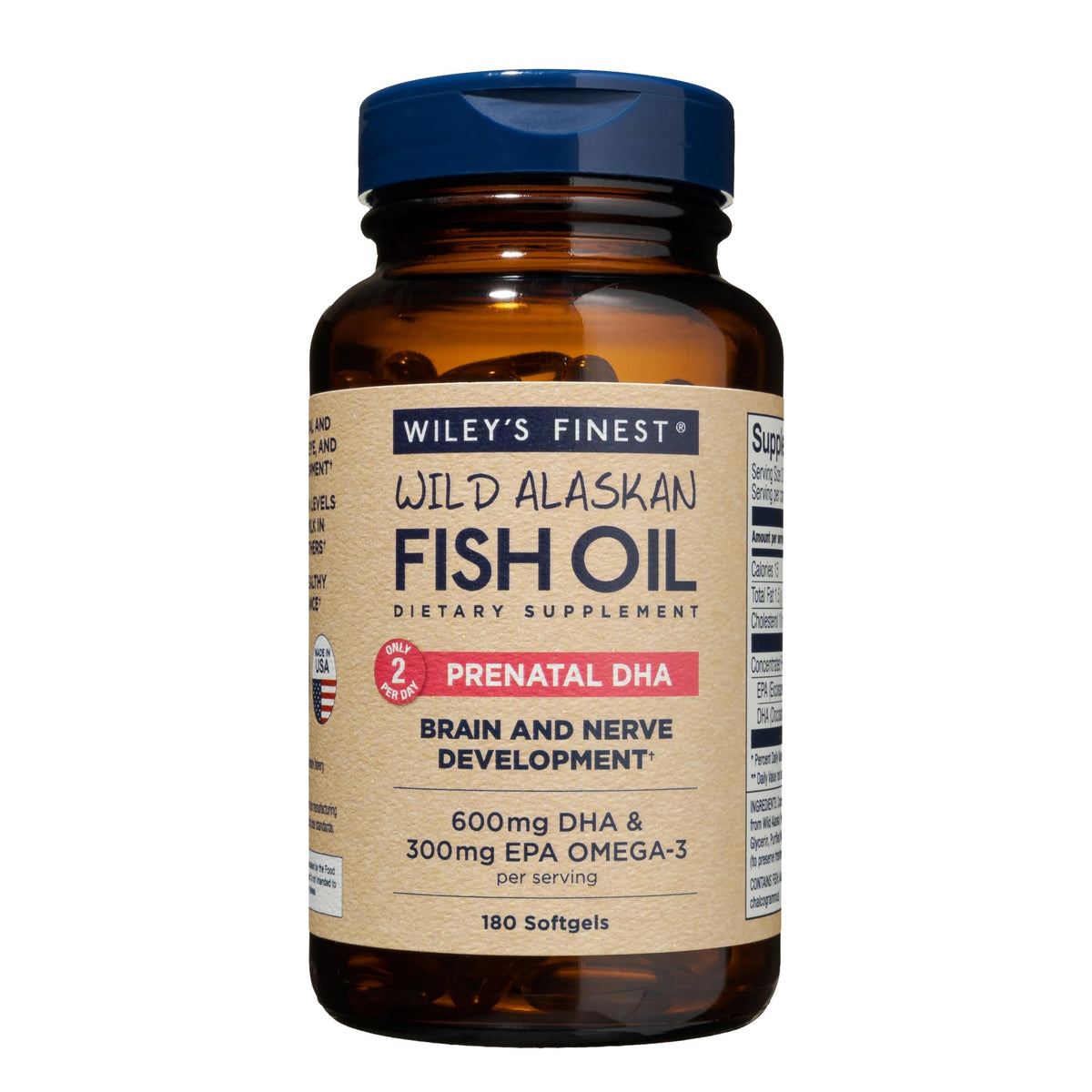 Wiley's Finest Wild Alaskan Fish Oil Prenatal DHA 900mg, 180 softgels
