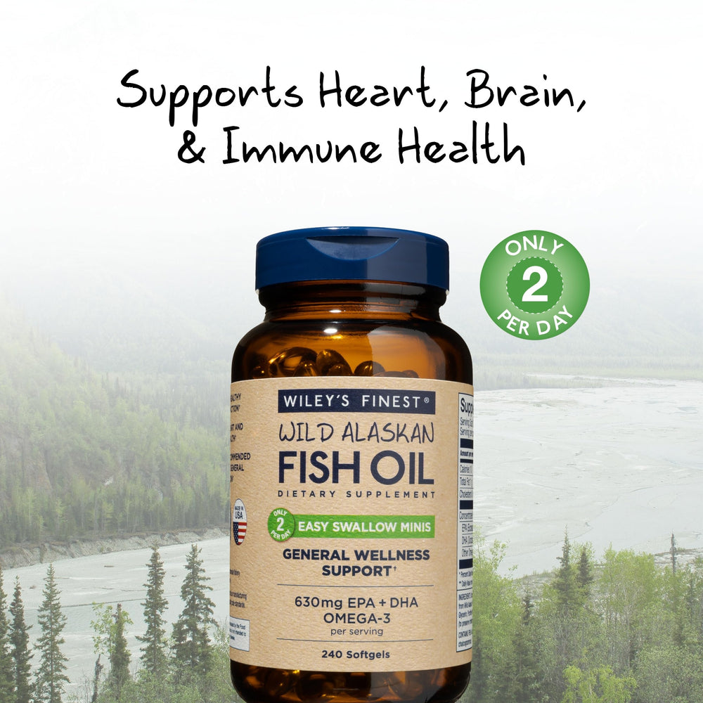 Close-up of softgel showing 630 mg EPA+DHA per softgel