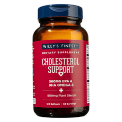 Bottle of Wiley's Finest Wild Alaskan Fish Oil Cholesterol Support