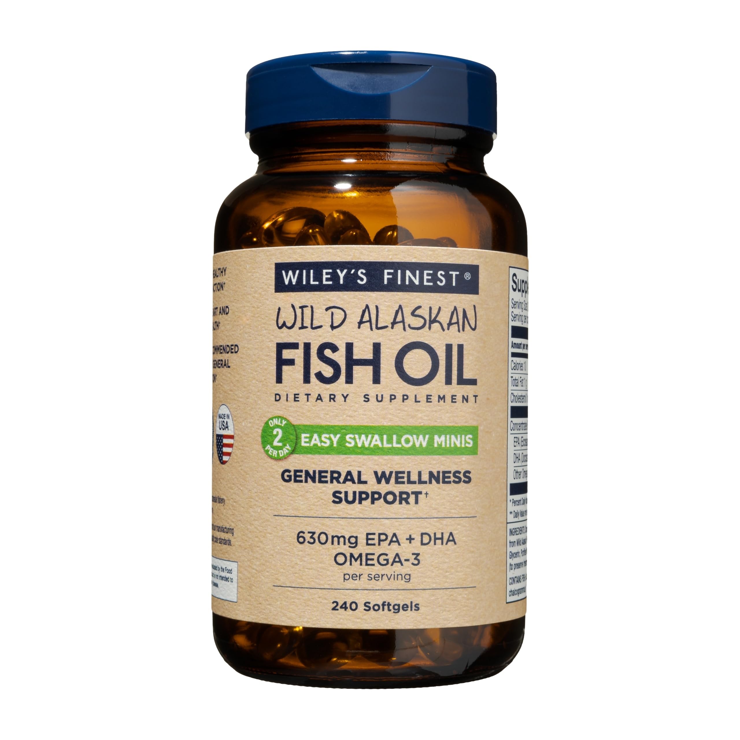 Wiley's Finest Wild Alaskan Fish Oil Easy Swallow Minis 240 softgels with EPA and DHA