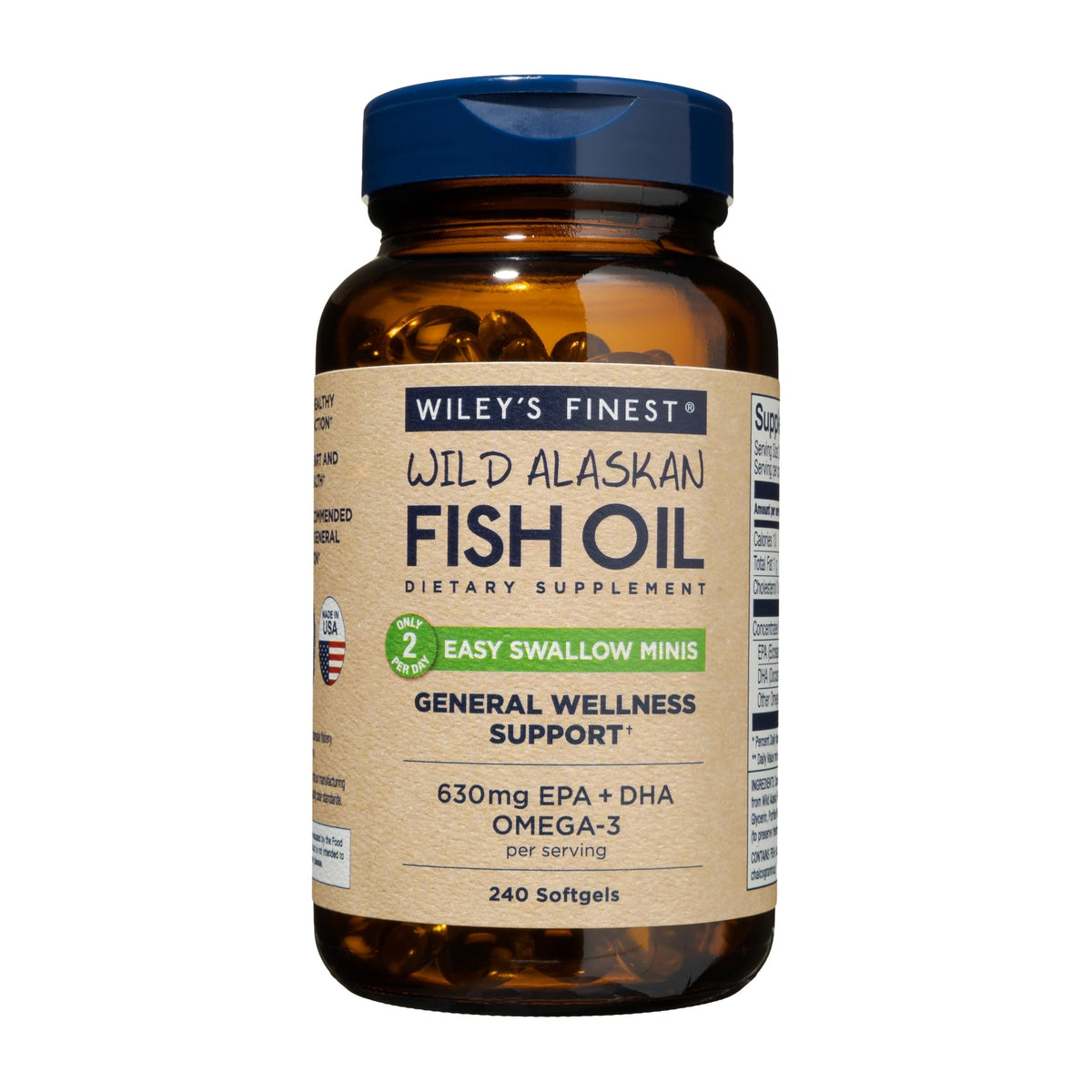 Wiley's Finest Wild Alaskan Fish Oil Easy Swallow Minis 240 softgels with EPA and DHA
