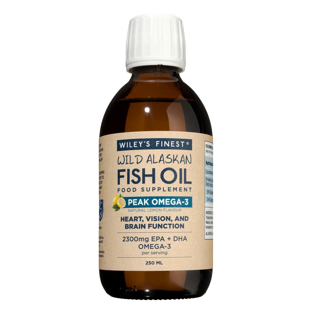 Main product image: Wiley's Finest Wild Alaskan Fish Oil Peak Omega-3 Liquid Lemon flavor 8.45 oz