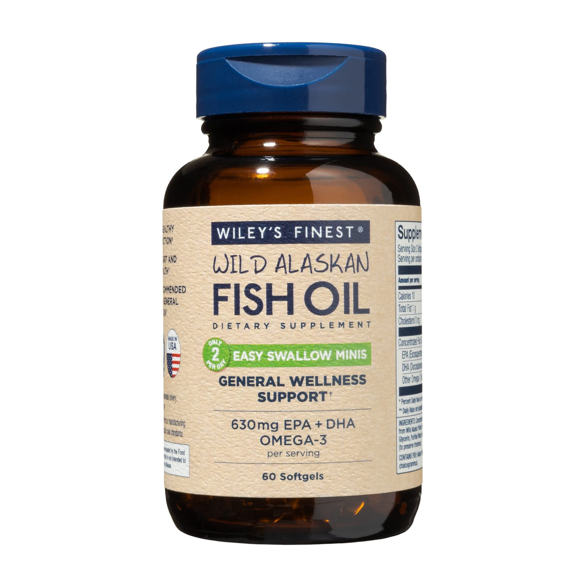Packaging for Wiley's Finest Wild Alaskan Fish Oil Easy Swallow Minis (60 softgels)