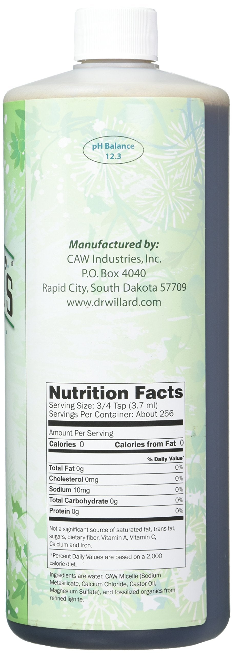 Nutrition label detail for Willard Water XXX Dark Multi-Vitamin