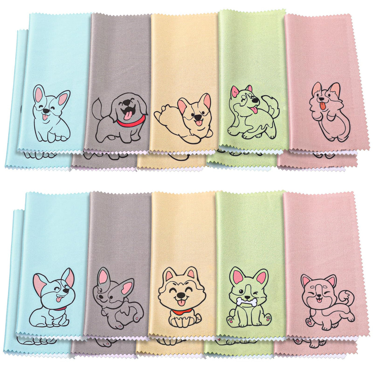 WILLBOND 20-pack microfiber eyeglass cleaning cloths with blue dog design