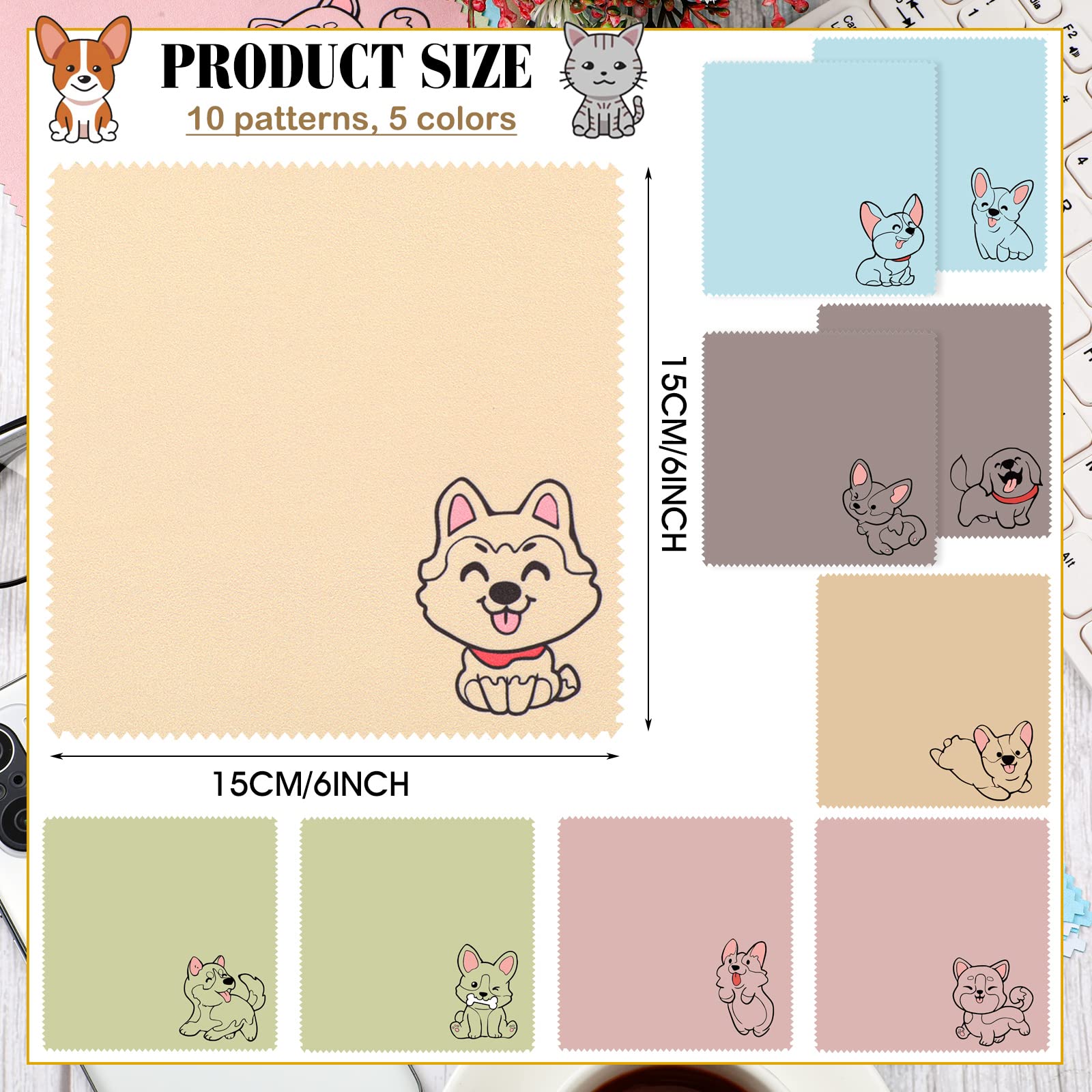Cute pink dog design microfiber cleaning cloth for eyeglasses