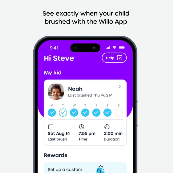 Willo App screenshot showing brushing timer