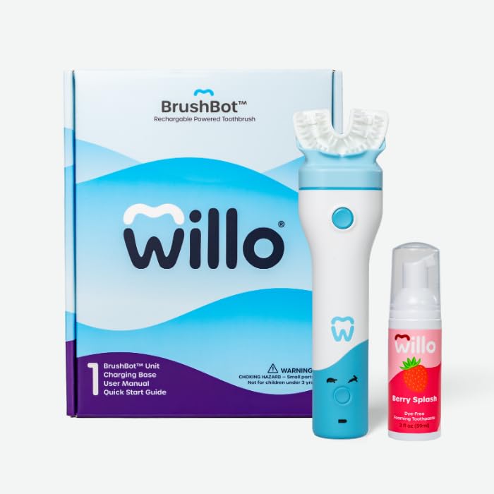 Willo BrushBot Kids U-Shaped Toothbrush Berry Splash with charging dock