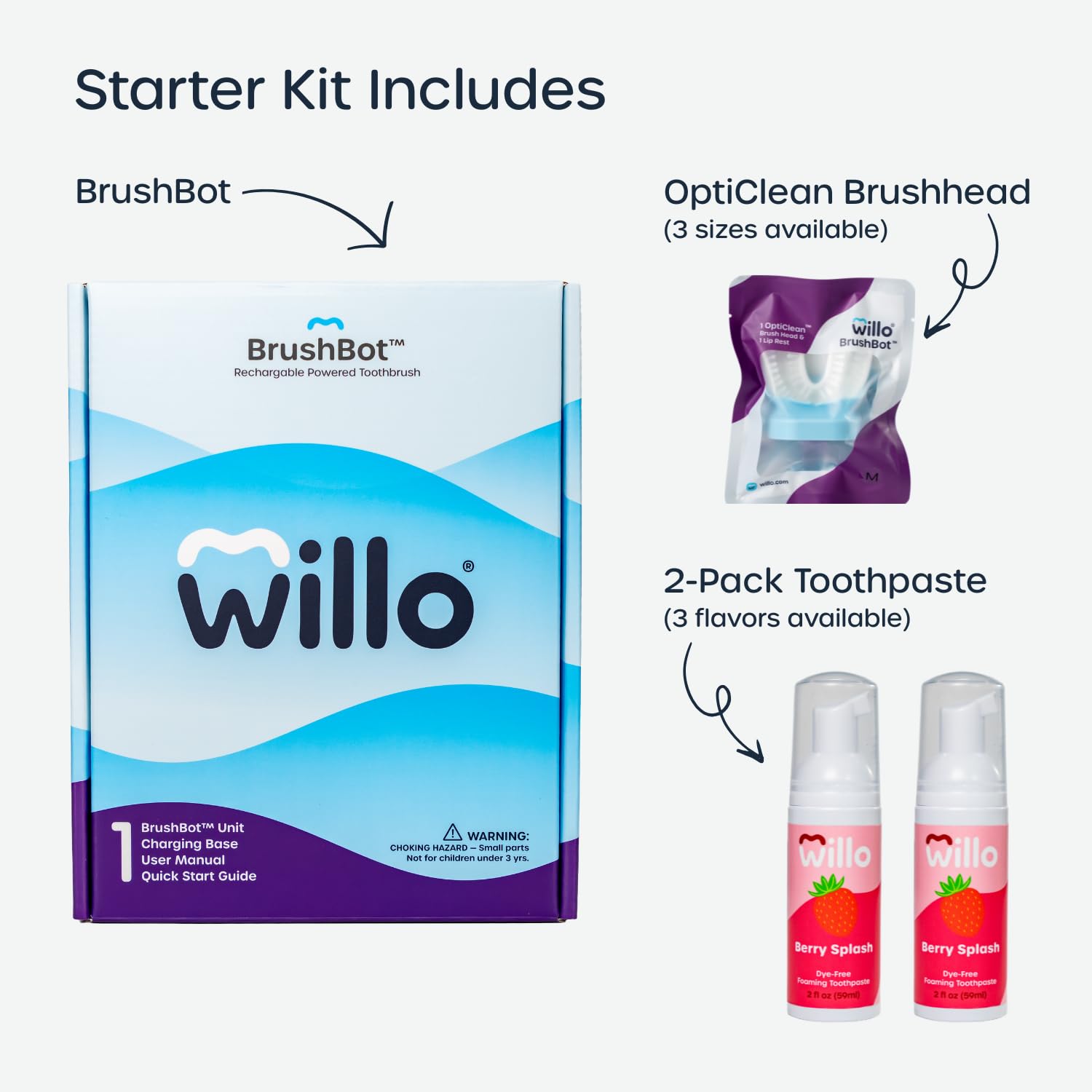 Willo app interface showing brushing reminders