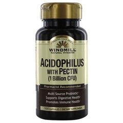 Windmill Acidophilus with Pectin Capsules bottle - 100 count, probiotic with CFU and prebiotic Dahlulin